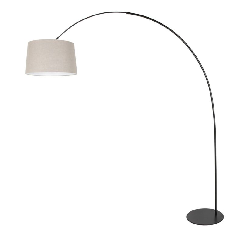 Zwarte vloerlamp Curve 4258ZW met grijs grof linnen kap – Uniek design en functioneel gebruik - Afbeelding 2