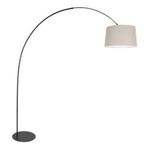Zwarte vloerlamp Curve 4258ZW met grijs grof linnen kap – Uniek design en functioneel gebruik