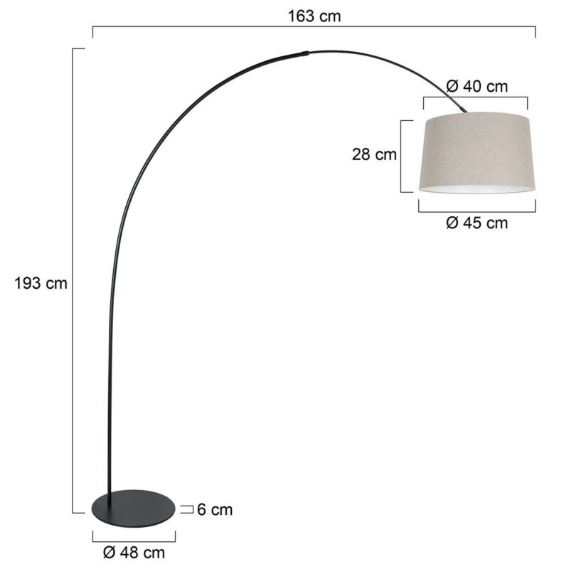 Zwarte vloerlamp Curve 4258ZW met grijs grof linnen kap – Uniek design en functioneel gebruik - Afbeelding 6