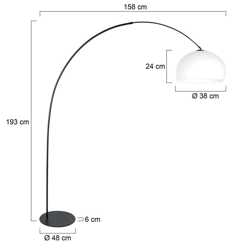 Zwarte vloerlamp Curve 4259ZW met wit kunststof kogelronde kap – Uniek design en functioneel gebruik - Afbeelding 6