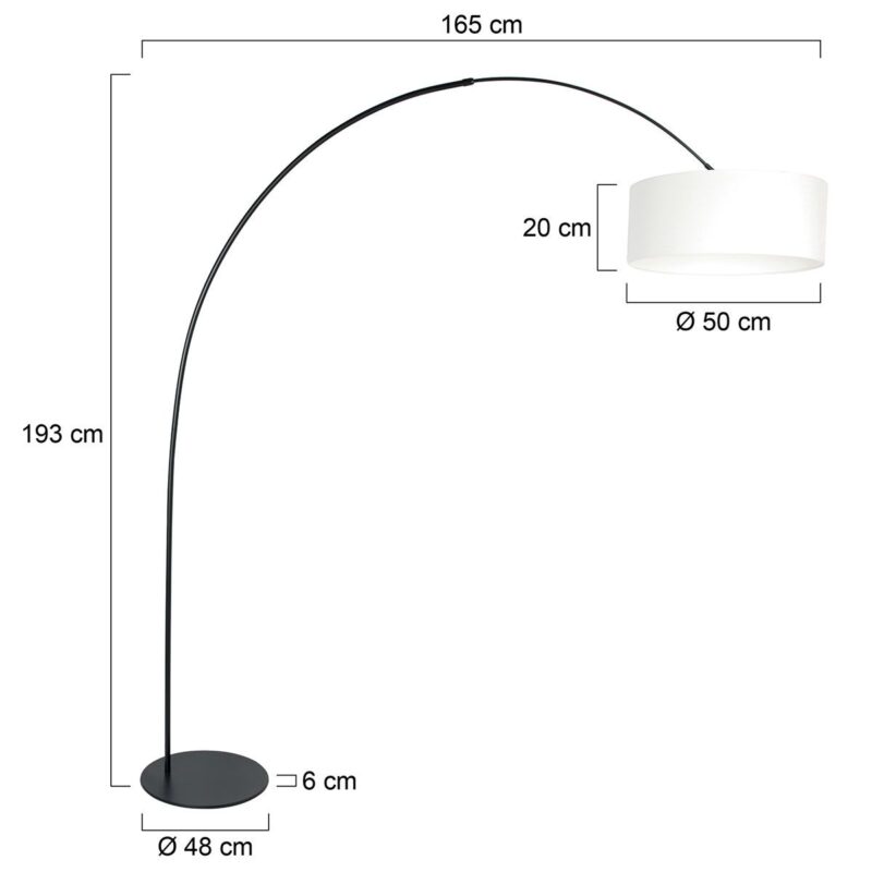 Zwarte vloerlamp Curve 4260ZW met wit fijn linnen kap – Uniek design en functioneel gebruik - Afbeelding 6