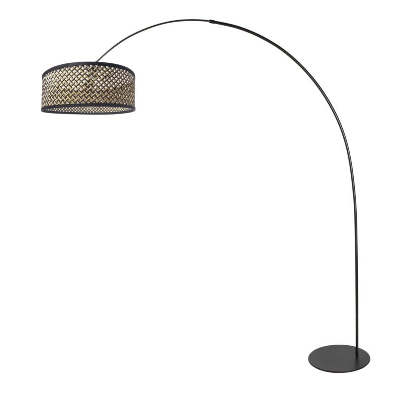 Zwarte vloerlamp Curve 4261ZW met naturel zwarte gevlochten bamboe kap – Uniek design en functioneel gebruik - Afbeelding 2