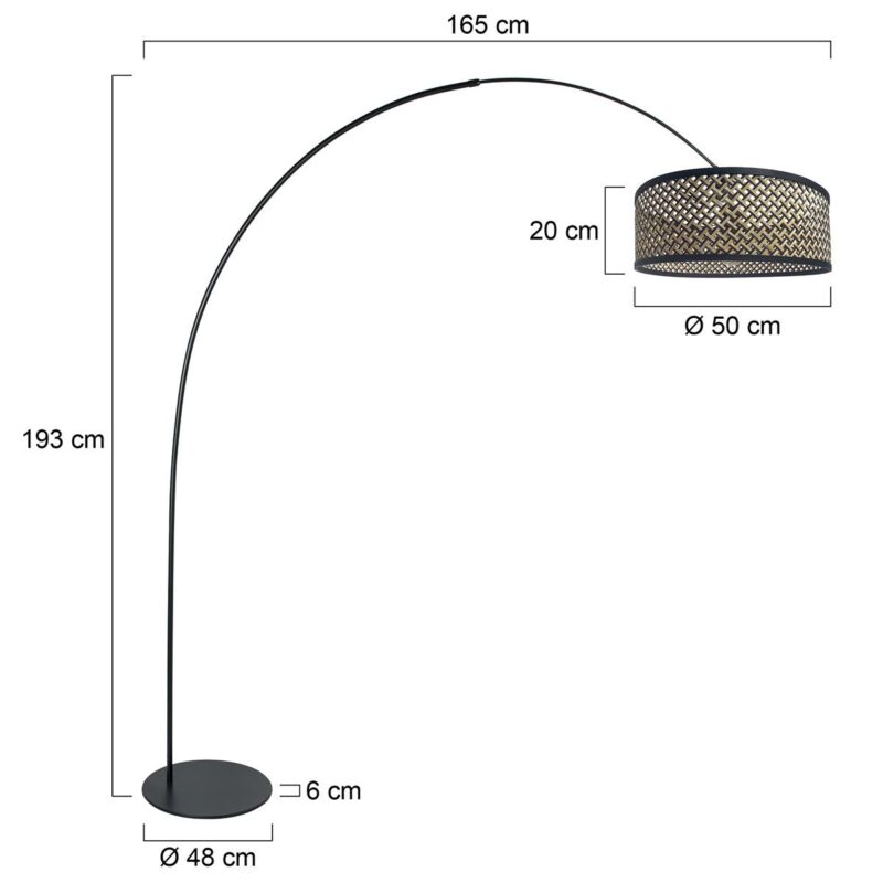 Zwarte vloerlamp Curve 4261ZW met naturel zwarte gevlochten bamboe kap – Uniek design en functioneel gebruik - Afbeelding 6