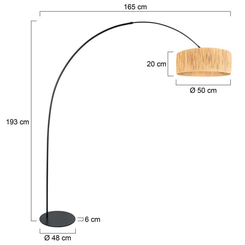Zwarte vloerlamp Curve 4262ZW met naturelkleurige gras kap – Uniek design en functioneel gebruik - Afbeelding 6