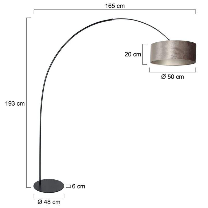 Zwarte vloerlamp Curve 4263ZW met grijs velours kap – Uniek design en functioneel gebruik - Afbeelding 6