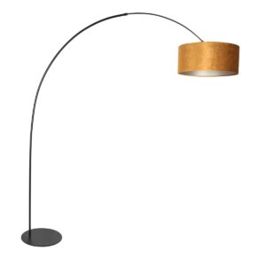 Black floor lamp Curve 4264ZW with gold-colored velvet shade – Unique design and functional use