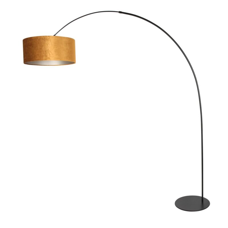 Zwarte vloerlamp Curve 4264ZW met goudkleurige velours kap – Uniek design en functioneel gebruik - Afbeelding 2