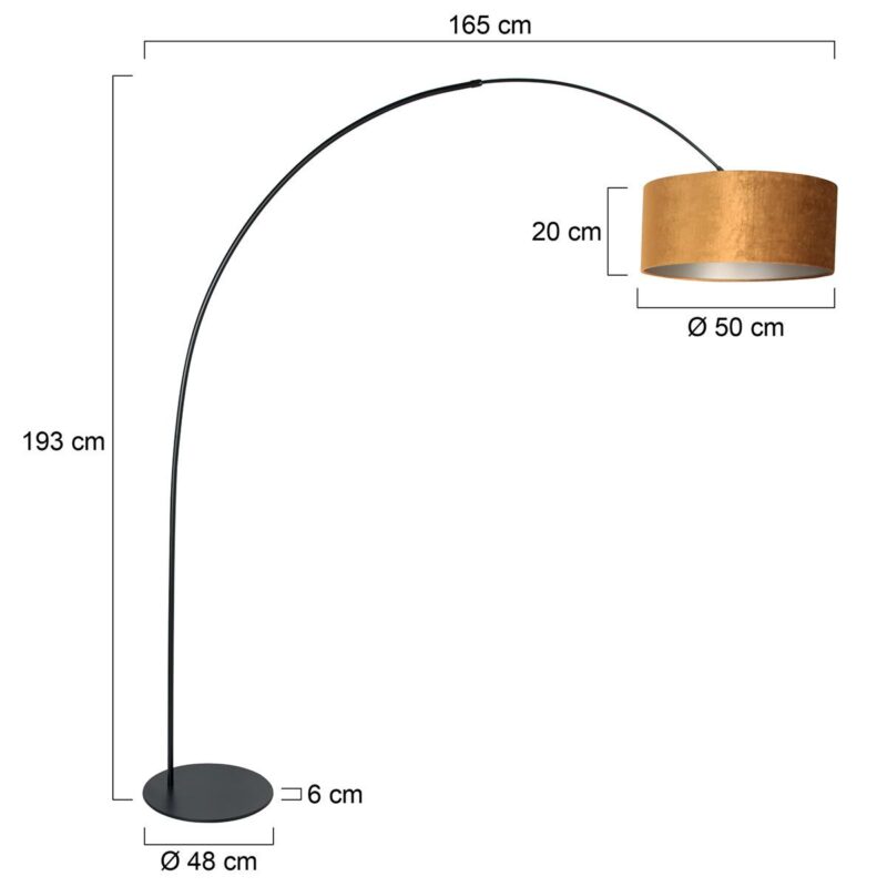 Zwarte vloerlamp Curve 4264ZW met goudkleurige velours kap – Uniek design en functioneel gebruik - Afbeelding 7