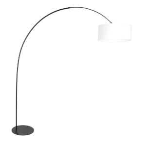 Zwarte vloerlamp Curve 4267ZW met wit grof linnen kap – Uniek design en functioneel gebruik