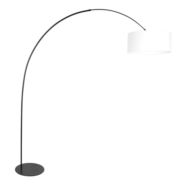 Zwarte vloerlamp Curve 4267ZW met wit grof linnen kap – Uniek design en functioneel gebruik