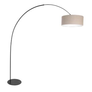 Sort gulvlampe Curve 4268ZW med grå grov linnedskærm – Unikt design og funktionel anvendelse