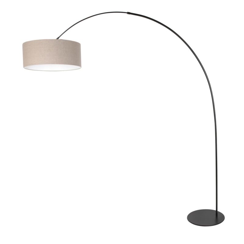 Zwarte vloerlamp Curve 4268ZW met grijs grof linnen kap – Uniek design en functioneel gebruik - Afbeelding 2