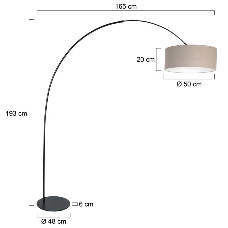 Zwarte vloerlamp Curve 4268ZW met grijs grof linnen kap – Uniek design en functioneel gebruik - Afbeelding 6