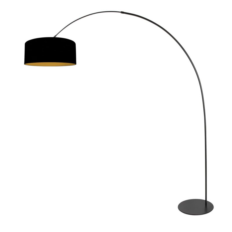 Zwarte vloerlamp Curve 4270ZW met zwart linnen kap met goudkleurige binnenkant – Uniek design en functioneel gebruik - Afbeelding 2