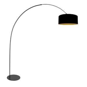 Zwarte vloerlamp Curve 4270ZW met zwart linnen kap met goudkleurige binnenkant – Uniek design en functioneel gebruik