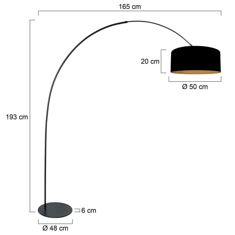 Zwarte vloerlamp Curve 4270ZW met zwart linnen kap met goudkleurige binnenkant – Uniek design en functioneel gebruik - Afbeelding 6