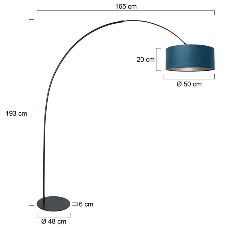 Zwarte vloerlamp Curve 4271ZW met blauw velours kap – Uniek design en functioneel gebruik - Afbeelding 6