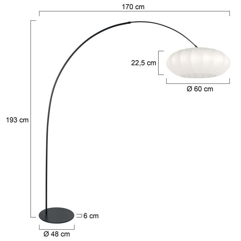 Zwarte vloerlamp Curve 4272ZW met wit zijden kap – Uniek design en functioneel gebruik - Afbeelding 6