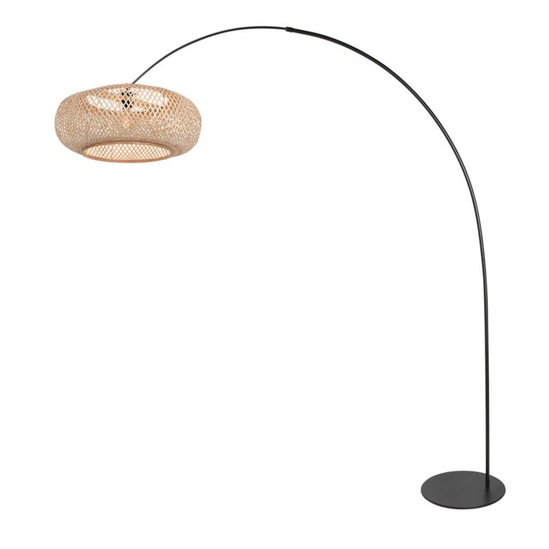 Zwarte vloerlamp Curve 4273ZW met naturelkleurige gevlochten bamboe kap – Uniek design en functioneel gebruik - Afbeelding 2