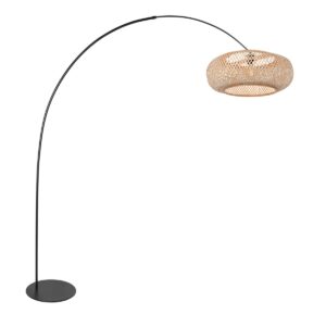 Zwarte vloerlamp Curve 4273ZW met naturelkleurige gevlochten bamboe kap – Uniek design en functioneel gebruik