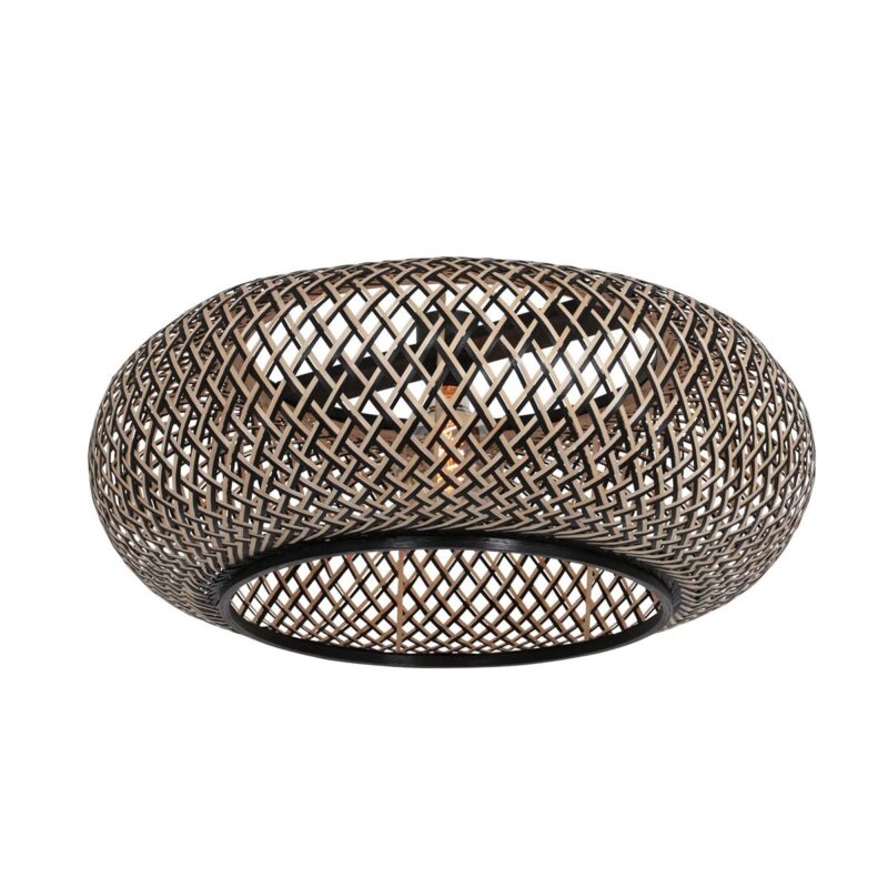 Zwarte vloerlamp Curve 4274ZW met zwart en naturelkleurige gevlochten bamboe kap – Uniek design en functioneel gebruik - Afbeelding 5