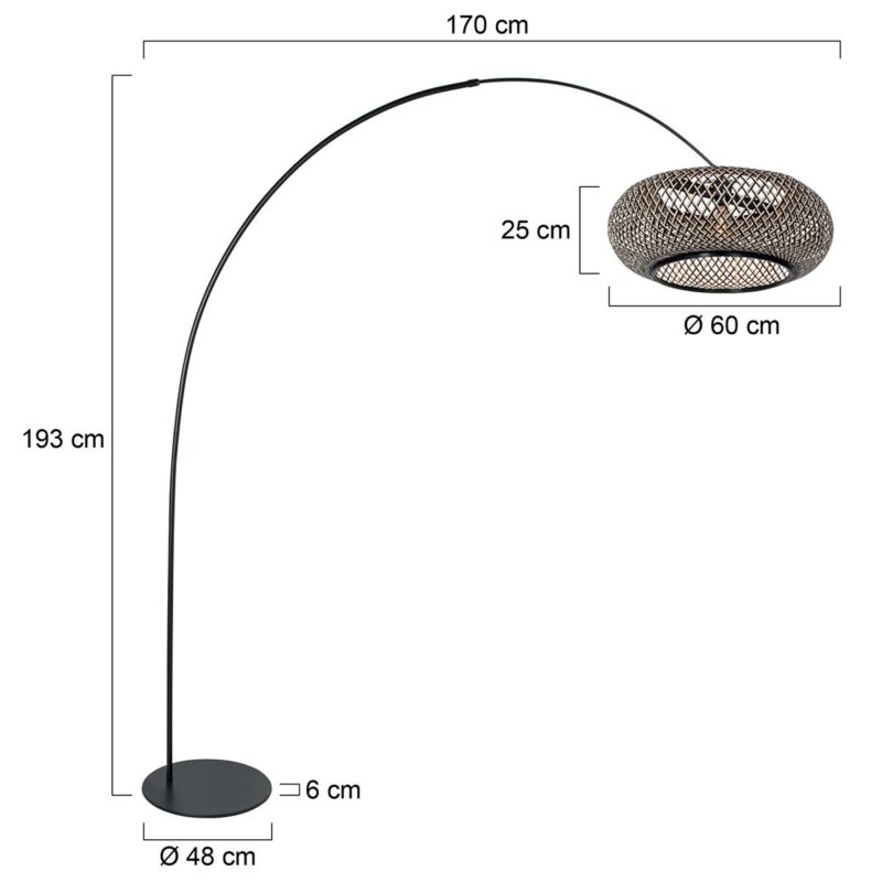 Zwarte vloerlamp Curve 4274ZW met zwart en naturelkleurige gevlochten bamboe kap – Uniek design en functioneel gebruik - Afbeelding 6