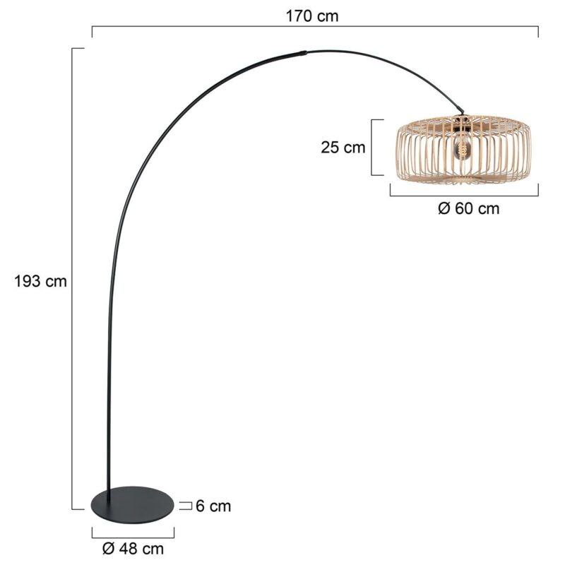 Zwarte vloerlamp Curve 4275ZW met naturelkleurige strakke bamboe kap – Uniek design en functioneel gebruik - Afbeelding 6
