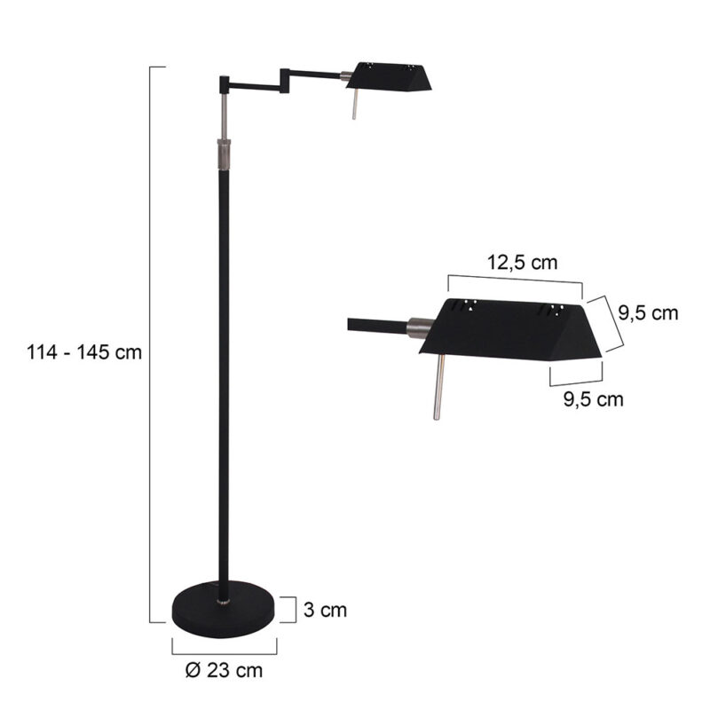 Zwarte vloerlamp Karl 5895ZW met dimmer en in hoogte verstelbaar - Afbeelding 8