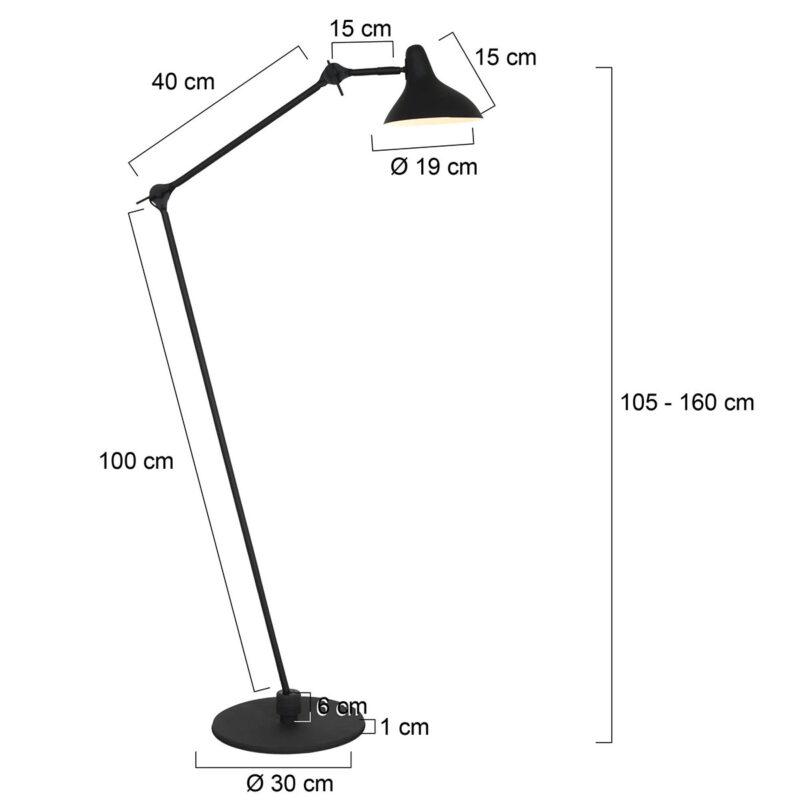 Zwarte vloerlamp Kasket 2691ZW met grote fitting en schakelaar - Afbeelding 7