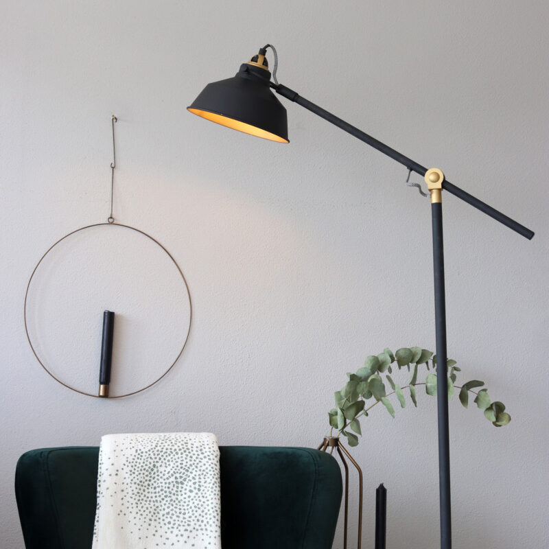 Zwarte vloerlamp Nove 1322ZW met goudkleurige details E27 - Afbeelding 3