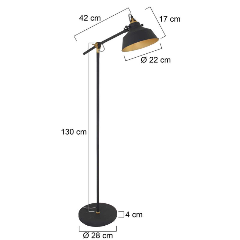 Zwarte vloerlamp Nove 1322ZW met goudkleurige details E27 - Afbeelding 8