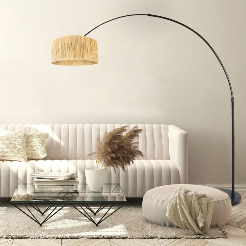 Zwarte vloerlamp Sparkled Light 3789ZW met tonvormige blanke gras kap - Afbeelding 3