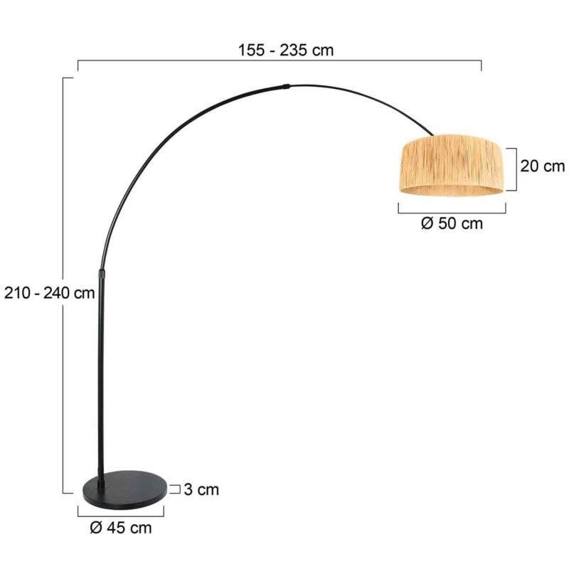 Zwarte vloerlamp Sparkled Light 3789ZW met tonvormige blanke gras kap - Afbeelding 7