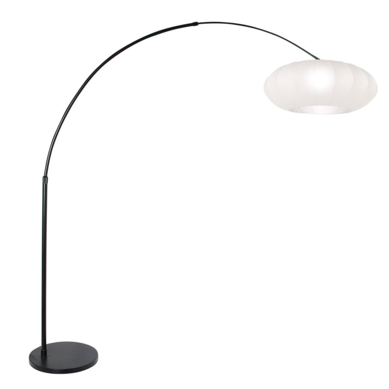 Zwarte vloerlamp Sparkled Light 3807ZW met wit zijde plat-ronde lampenkap - Afbeelding 2