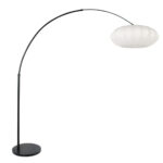 Zwarte vloerlamp Sparkled Light 3807ZW met wit zijde plat-ronde lampenkap