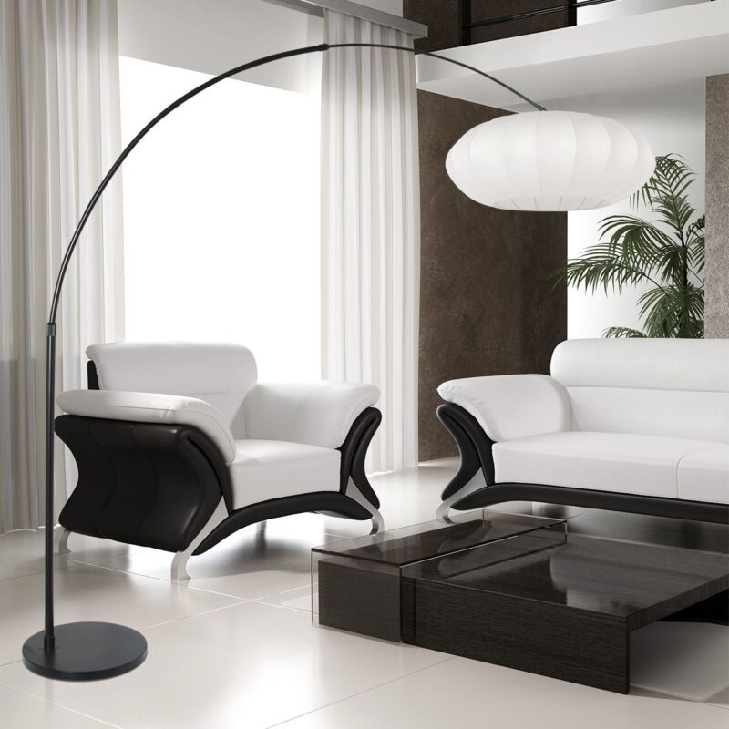 Zwarte vloerlamp Sparkled Light 3807ZW met wit zijde plat-ronde lampenkap - Afbeelding 3
