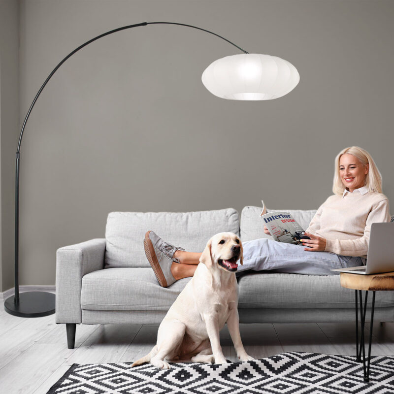 Zwarte vloerlamp Sparkled Light 3807ZW met wit zijde plat-ronde lampenkap - Afbeelding 4