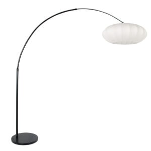 Zwarte vloerlamp Sparkled Light 3807ZW met wit zijde plat-ronde lampenkap