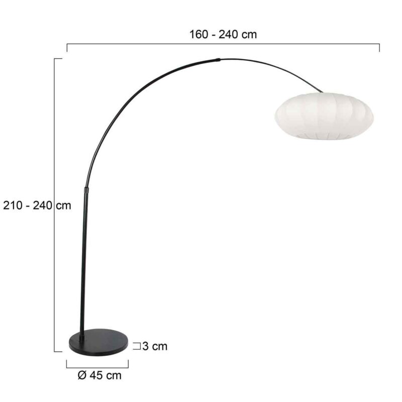 Zwarte vloerlamp Sparkled Light 3807ZW met wit zijde plat-ronde lampenkap - Afbeelding 8