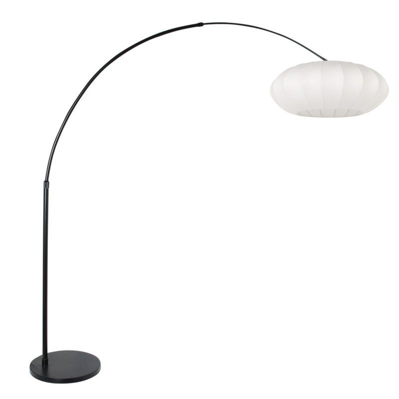 Zwarte vloerlamp Sparkled Light 3807ZW met wit zijde plat-ronde lampenkap