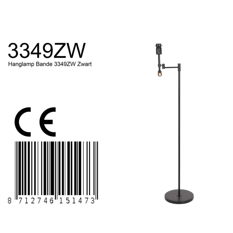 Zwarte vloerlamp Stang 3349ZW met leeslamp zonder kap - Afbeelding 7
