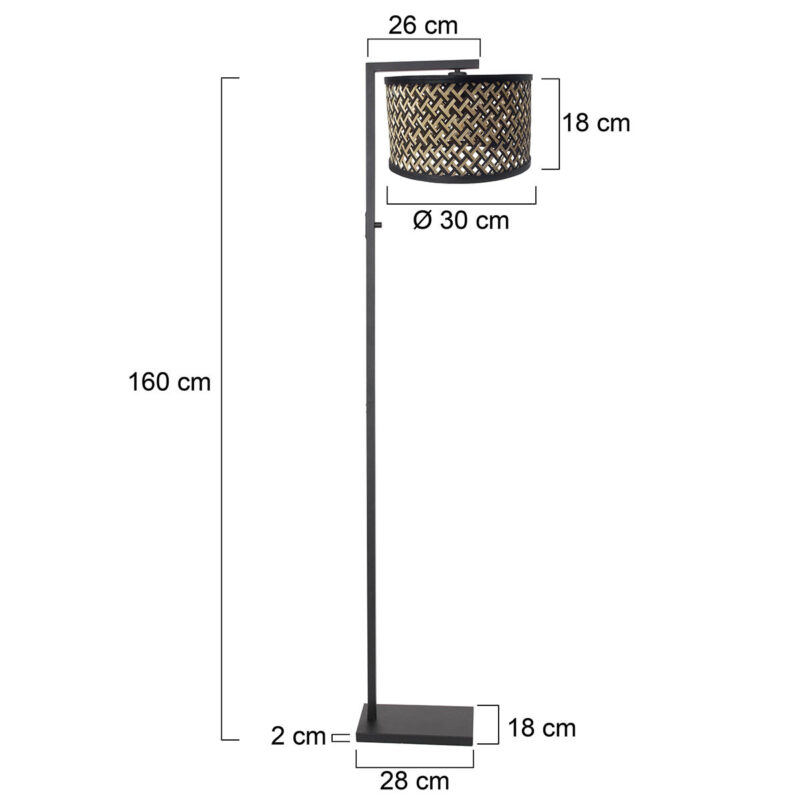 Zwarte vloerlamp Stang 3705ZW met schakelaar en naturel/zwart bamboe kap - Afbeelding 6