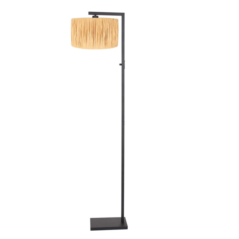 Zwarte vloerlamp Stang 3706ZW met schakelaar en naturel gras kap - Afbeelding 2