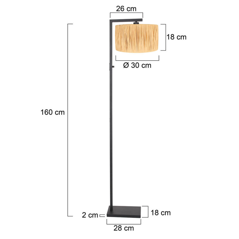 Zwarte vloerlamp Stang 3706ZW met schakelaar en naturel gras kap - Afbeelding 6