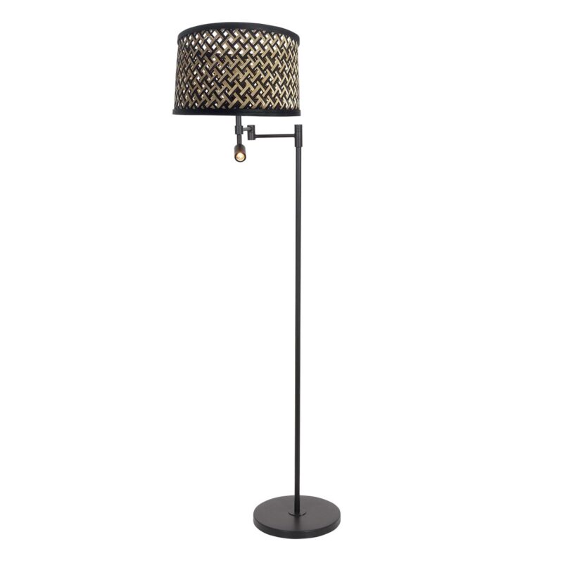 Zwarte vloerlamp Stang 3717ZW met leeslamp en naturel zwart bamboe kap - Afbeelding 2