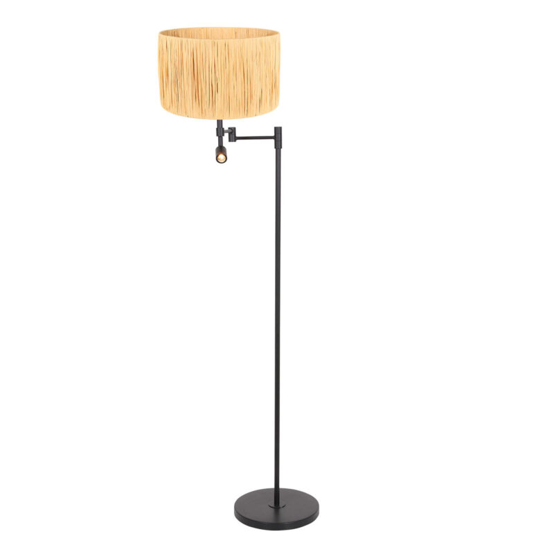 Zwarte vloerlamp Stang 3718ZW met leeslamp en naturel gras kap - Afbeelding 2