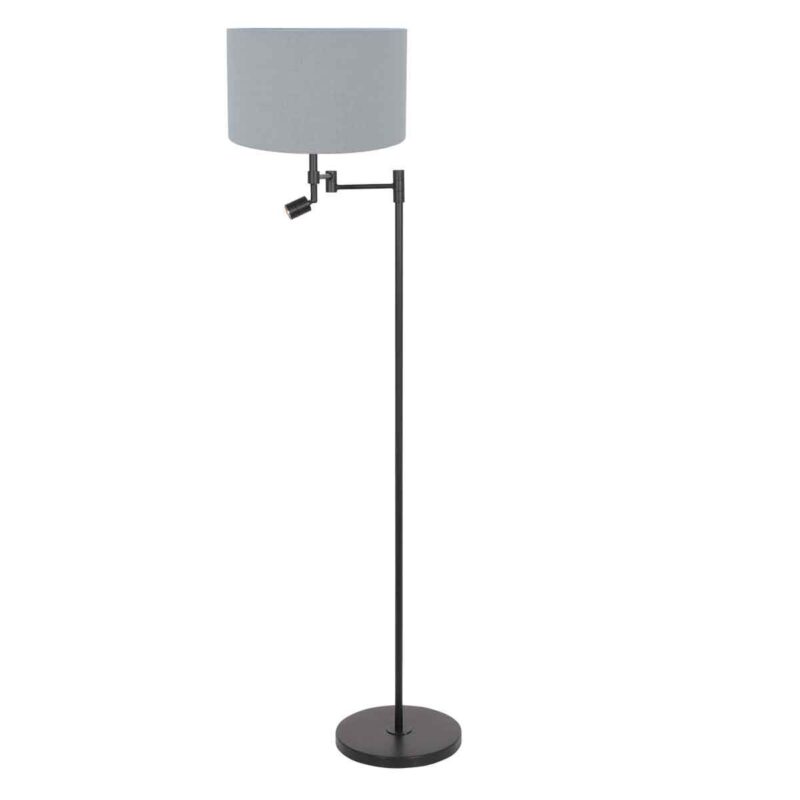 Zwarte vloerlamp Stang 3948ZW met leeslamp en blauw linnen kap - Afbeelding 2