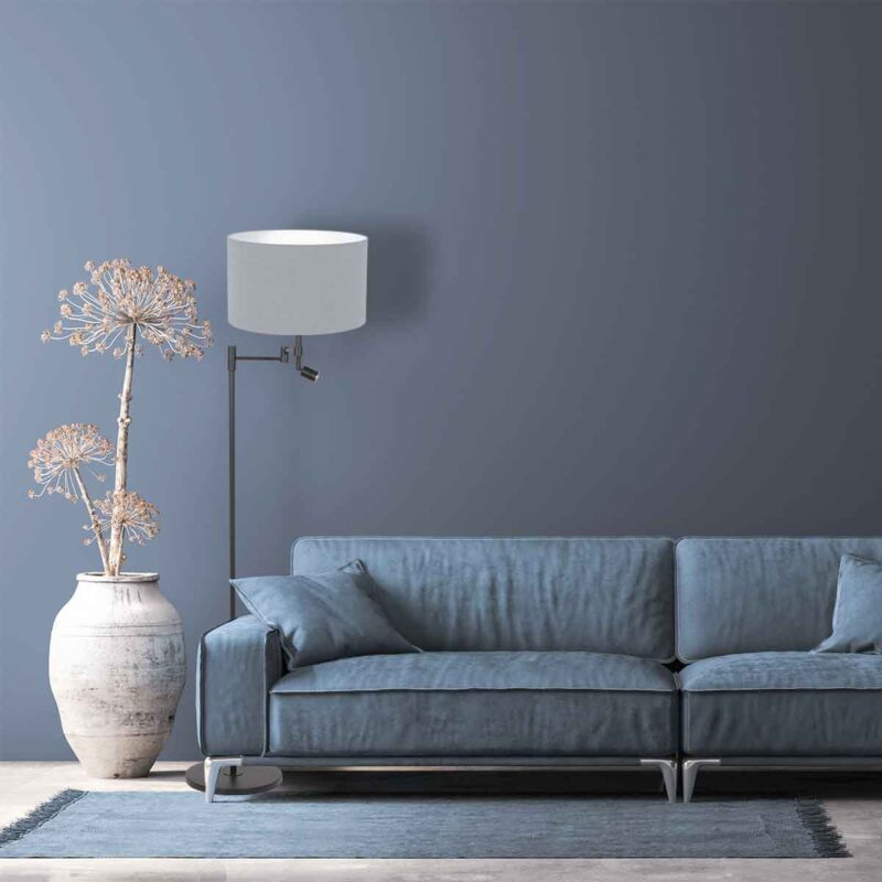Zwarte vloerlamp Stang 3948ZW met leeslamp en blauw linnen kap - Afbeelding 3