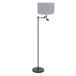 Zwarte vloerlamp Stang 3948ZW met leeslamp en blauw linnen kap