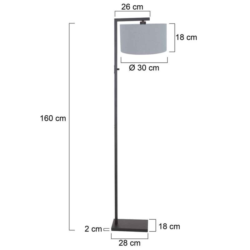 Zwarte vloerlamp Stang 3948ZW met leeslamp en blauw linnen kap - Afbeelding 7